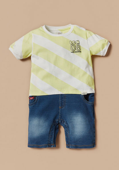 Lee Cooper Striped Romper with Short Sleeves-Rompers%2C Dungarees and Jumpsuits-image-0