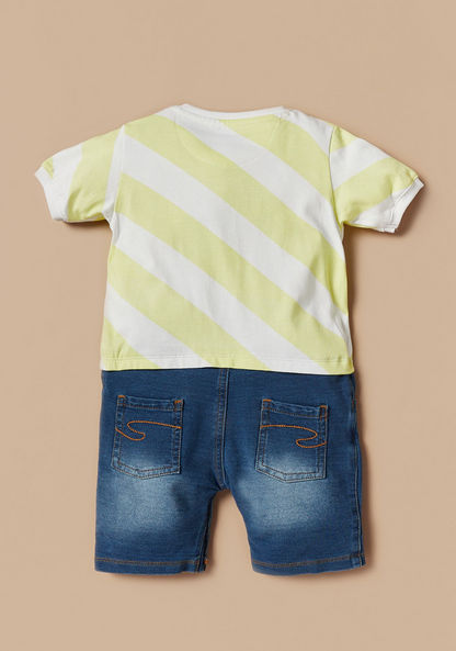 Lee Cooper Striped Romper with Short Sleeves-Rompers%2C Dungarees and Jumpsuits-image-1