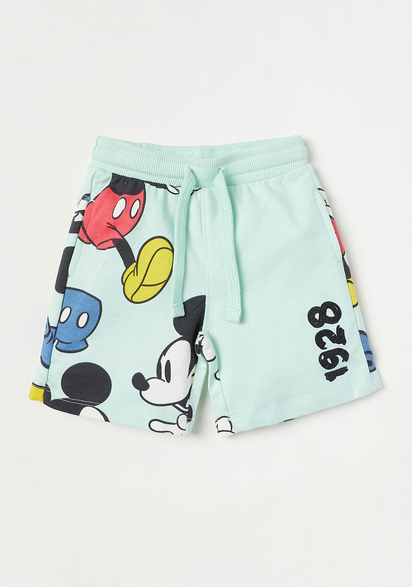 Disney Mickey Mouse Print Crew Neck T-shirt and Elasticated Shorts Set-Clothes Sets-image-2