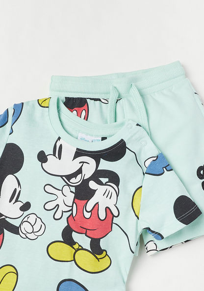Disney Mickey Mouse Print Crew Neck T-shirt and Elasticated Shorts Set-Clothes Sets-image-4