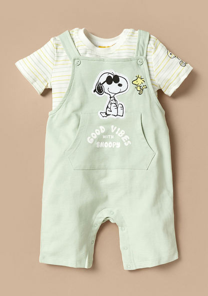 Snoopy Print T-shirt and Dungaree Set-Clothes Sets-image-0