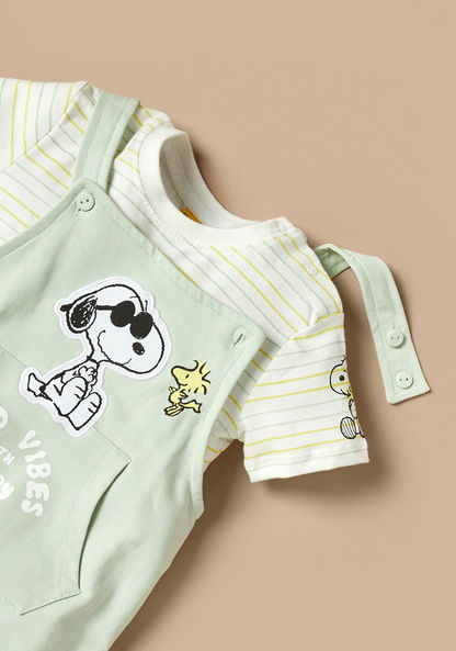 Snoopy Print T-shirt and Dungaree Set-Clothes Sets-image-3