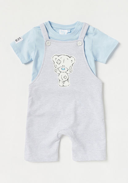 Carte Blanche Solid T-shirt and Teddy Print Dungaree Set-Clothes Sets-image-0