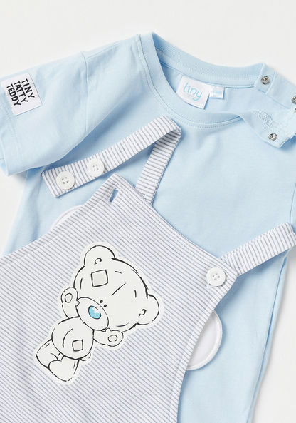 Carte Blanche Solid T-shirt and Teddy Print Dungaree Set-Clothes Sets-image-3