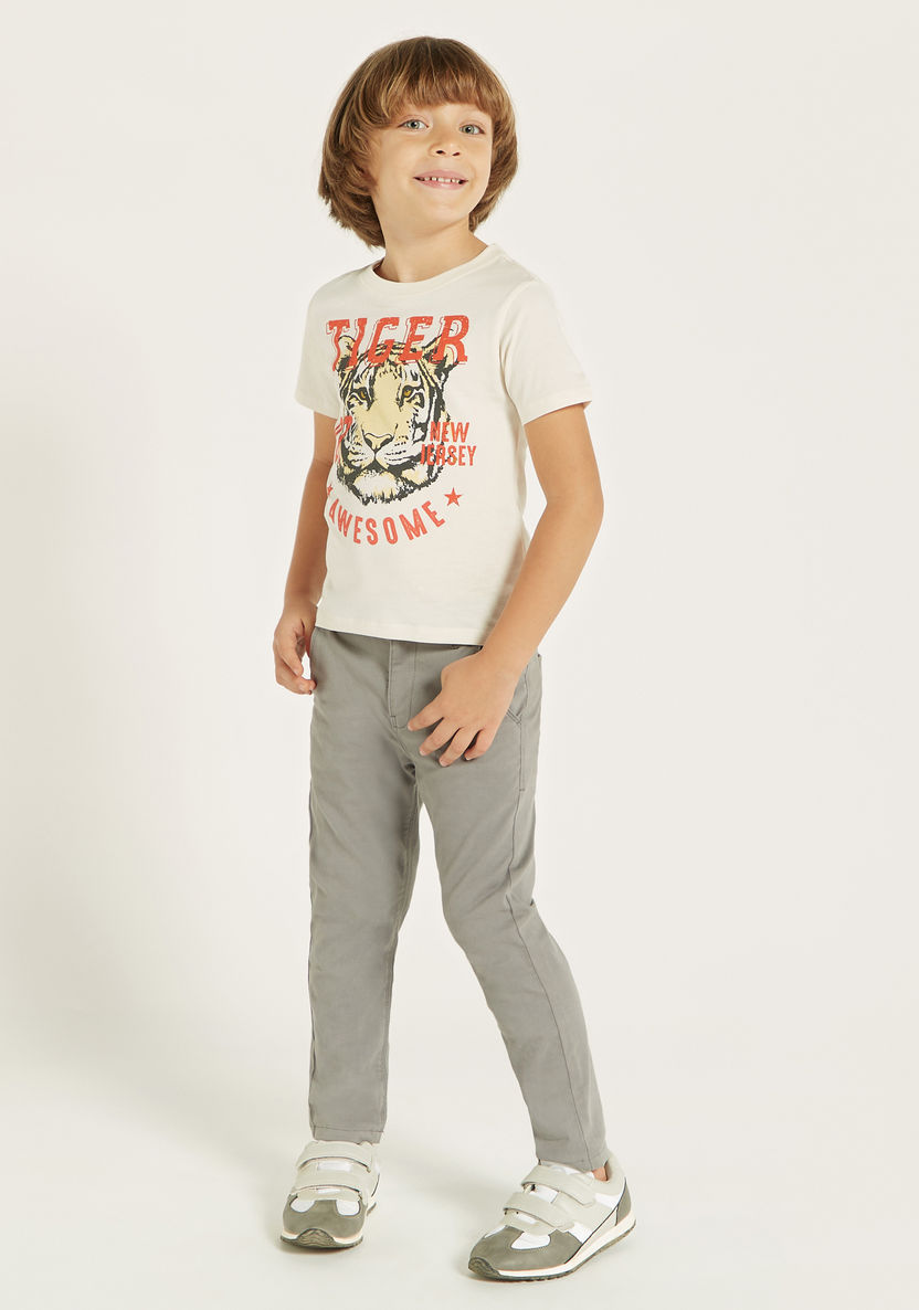 Juniors Tiger Graphic Print T-shirt with Short Sleeves and Crew Neck-T Shirts-image-1