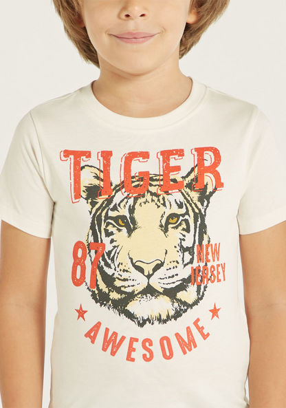 Juniors Tiger Graphic Print T-shirt with Short Sleeves and Crew Neck-T Shirts-image-2