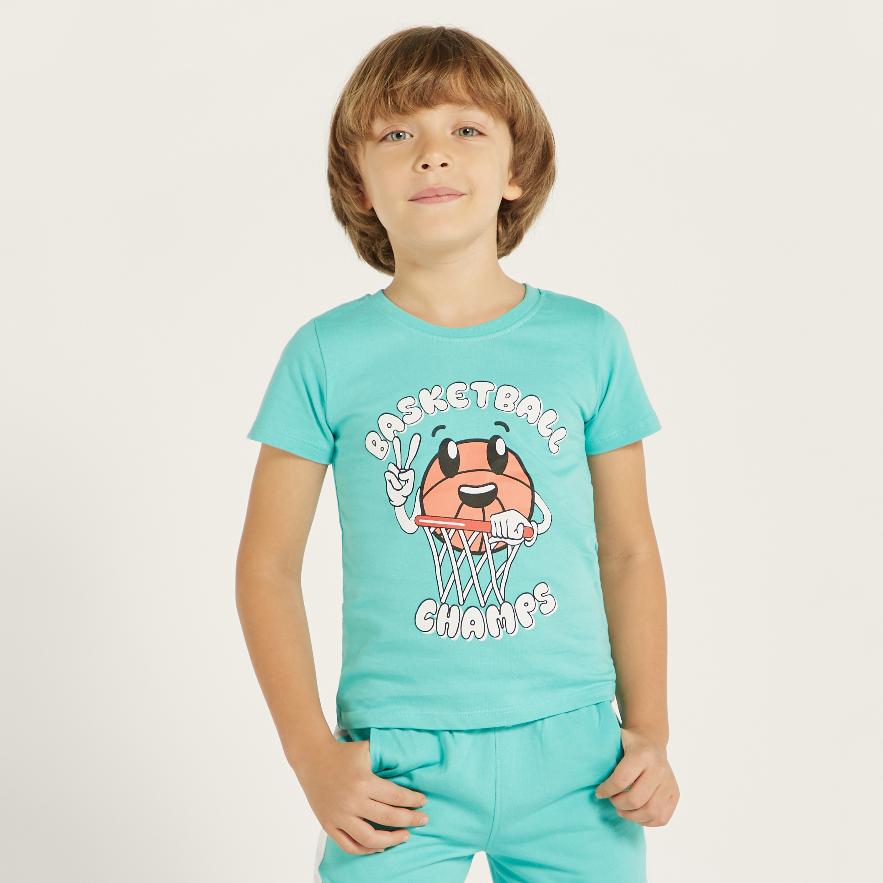 Juniors Basketball Graphic Print T-shirt with Short Sleeves and Crew Neck-boys-clothing-tshirtsandpolos-image-1