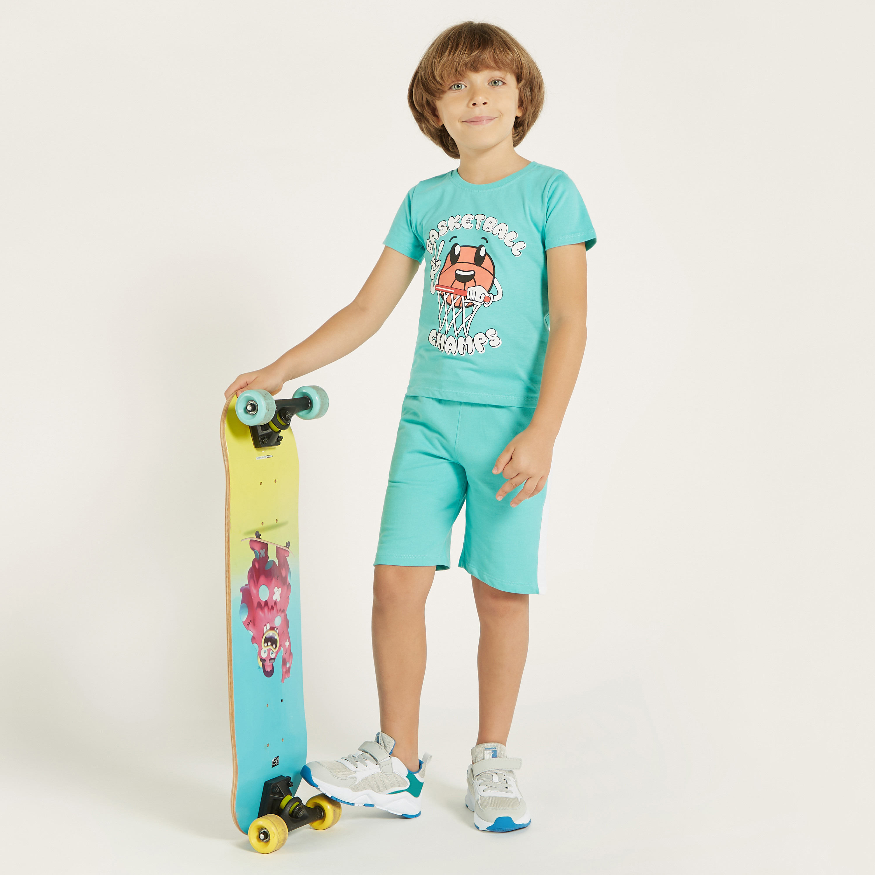 Juniors Basketball Graphic Print T-shirt with Short Sleeves and Crew Neck-boys-clothing-tshirtsandpolos-image-2
