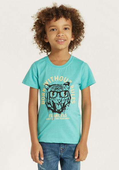 Juniors Tiger Graphic Print T-shirt with Short Sleeves - Set of 2-T Shirts-image-1