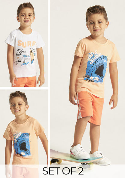 Juniors Graphic Print T-shirt with Short Sleeves - Set of 2-T Shirts-image-0