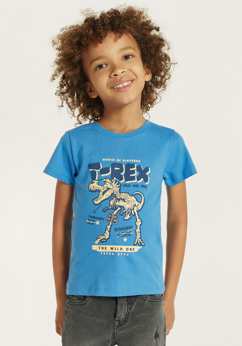 Juniors Dinosaur Print T-shirt with Short Sleeves - Set of 2-T Shirts-image-1