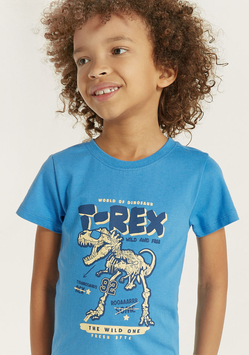 Juniors Dinosaur Print T-shirt with Short Sleeves - Set of 2-T Shirts-image-3