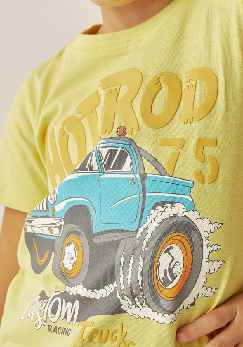 Juniors Monster Truck Print Crew Neck T-shirt with Short Sleeves-T Shirts-image-2