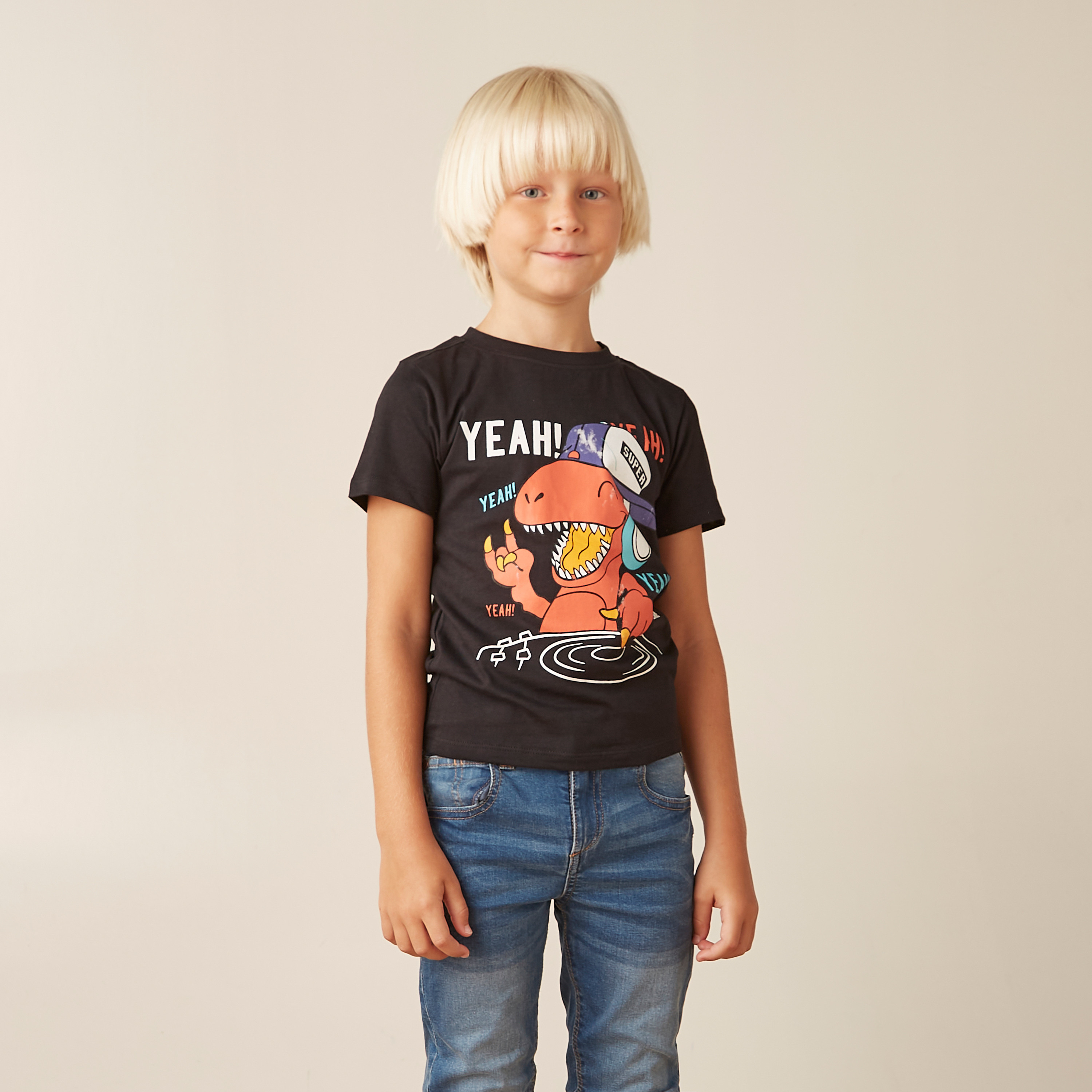Juniors Graphic Print T-shirt with Crew Neck and Short Sleeves-baby-boys-clothing-tshirtsandpolos-image-1