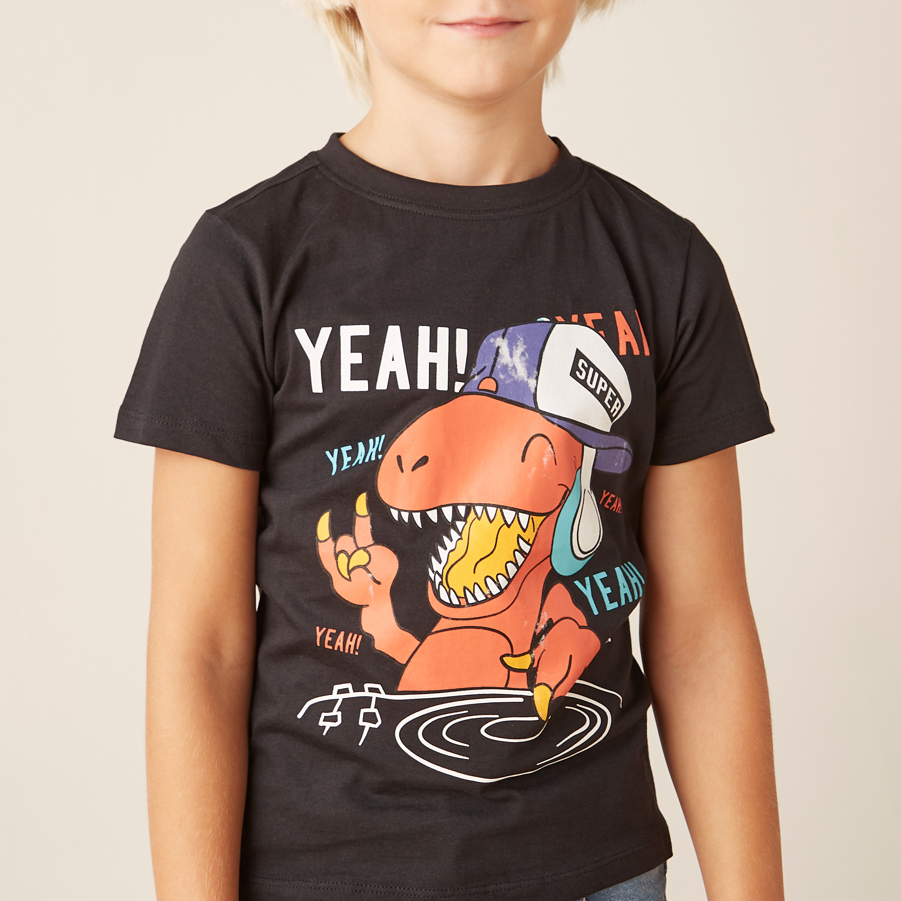 Juniors Graphic Print T-shirt with Crew Neck and Short Sleeves-baby-boys-clothing-tshirtsandpolos-image-3