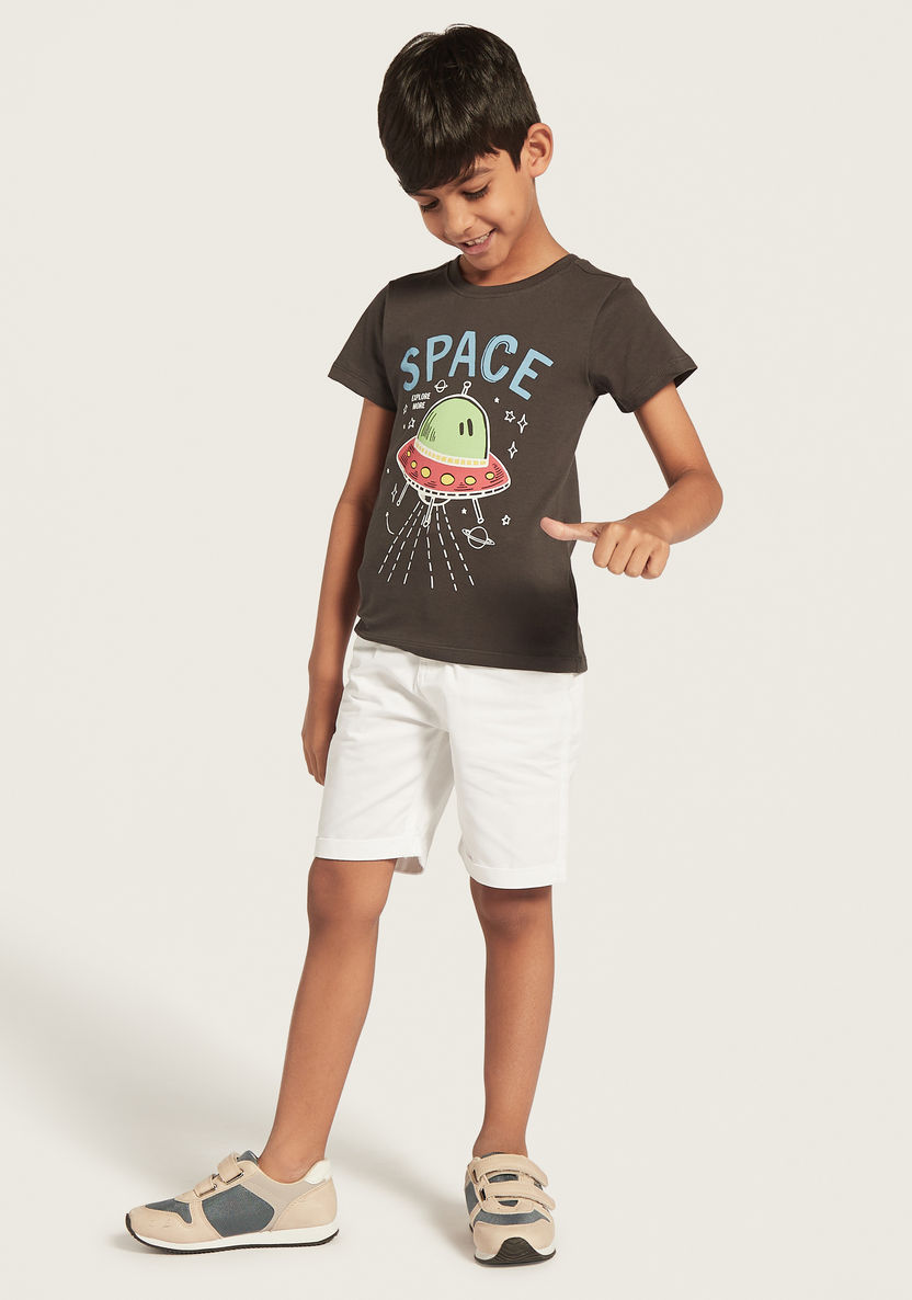 Juniors Graphic Print T-shirt with Round Neck and Short Sleeves-T Shirts-image-1