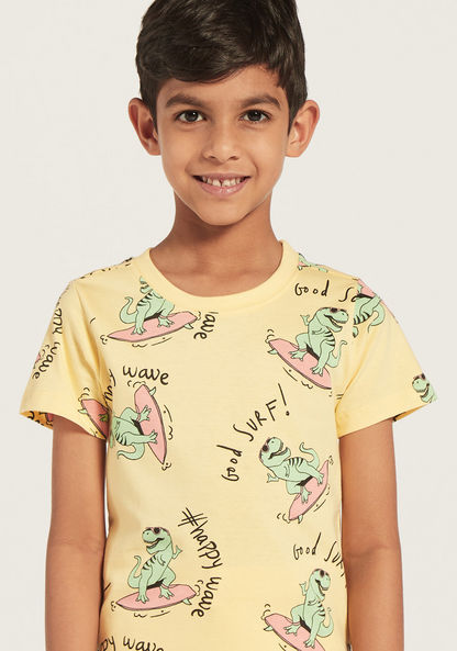 Juniors All-Over Dinosaur Print T-shirt with Short Sleeves-T Shirts-image-2