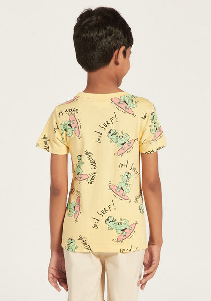Juniors All-Over Dinosaur Print T-shirt with Short Sleeves-T Shirts-image-3