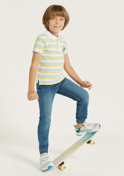 Juniors Striped Polo T-shirt with Short Sleeves and Embroidered Detail-T Shirts-image-1