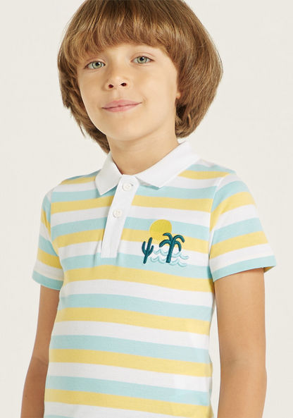 Juniors Striped Polo T-shirt with Short Sleeves and Embroidered Detail-T Shirts-image-2