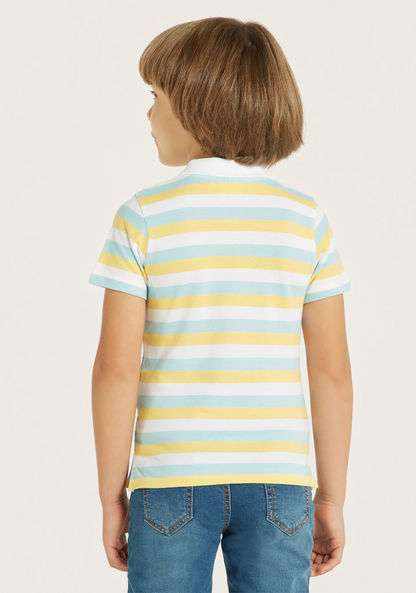 Juniors Striped Polo T-shirt with Short Sleeves and Embroidered Detail-T Shirts-image-3