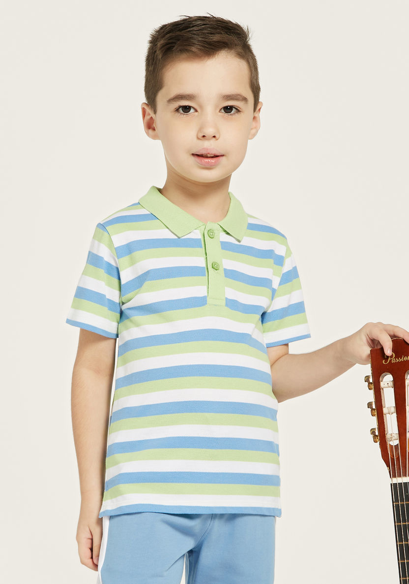 Juniors Striped Polo T-shirt with Short Sleeves-T Shirts-image-0