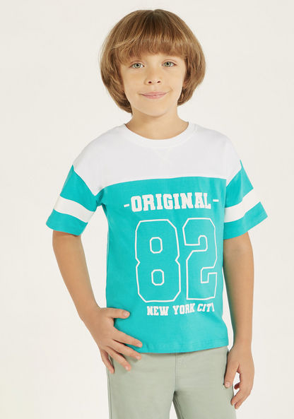 Juniors Printed T-shirt with Short Striped Sleeves and Crew Neck-T Shirts-image-0