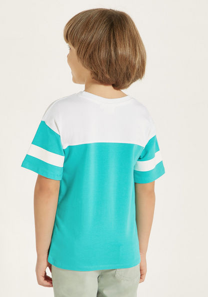 Juniors Printed T-shirt with Short Striped Sleeves and Crew Neck-T Shirts-image-3