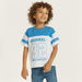 Juniors Printed T-shirt with Short Striped Sleeves and Crew Neck-T Shirts-thumbnail-0