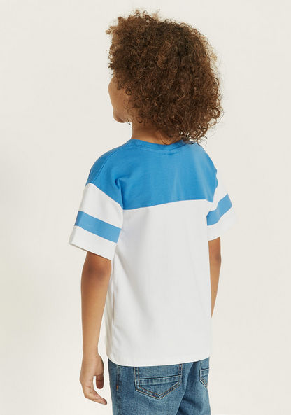 Juniors Printed T-shirt with Short Striped Sleeves and Crew Neck-T Shirts-image-3