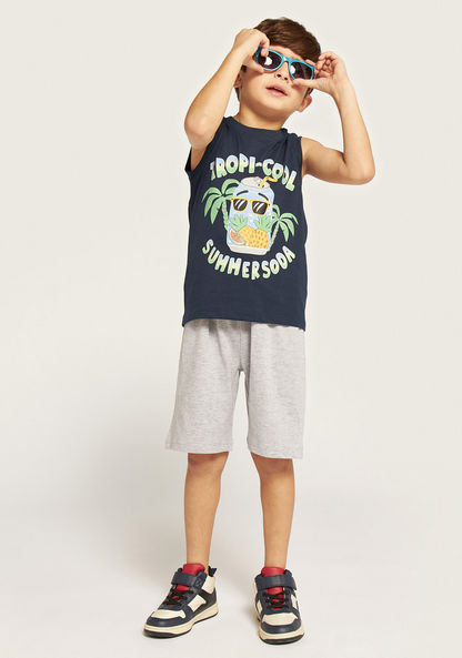 Juniors Graphic Print Sleeveless T-shirt with Crew Neck - Set of 2-T Shirts-image-1