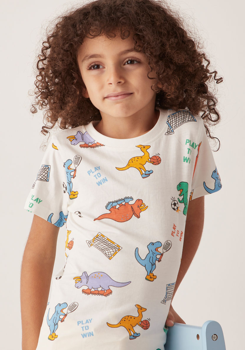 Juniors All-Over Dinosaur Print T-shirt with Short Sleeves-T Shirts-image-2