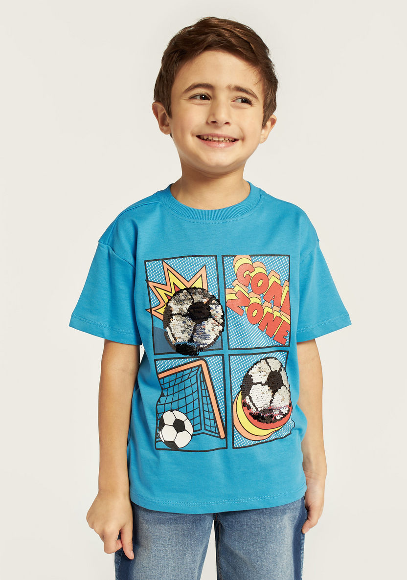 Juniors Sequinned T-shirt with Short Sleeves and Crew Neck-T Shirts-image-1