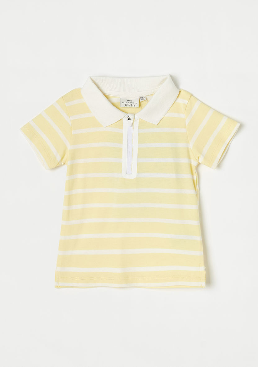Juniors Striped Polo T-shirt with Short Sleeves-T Shirts-image-0