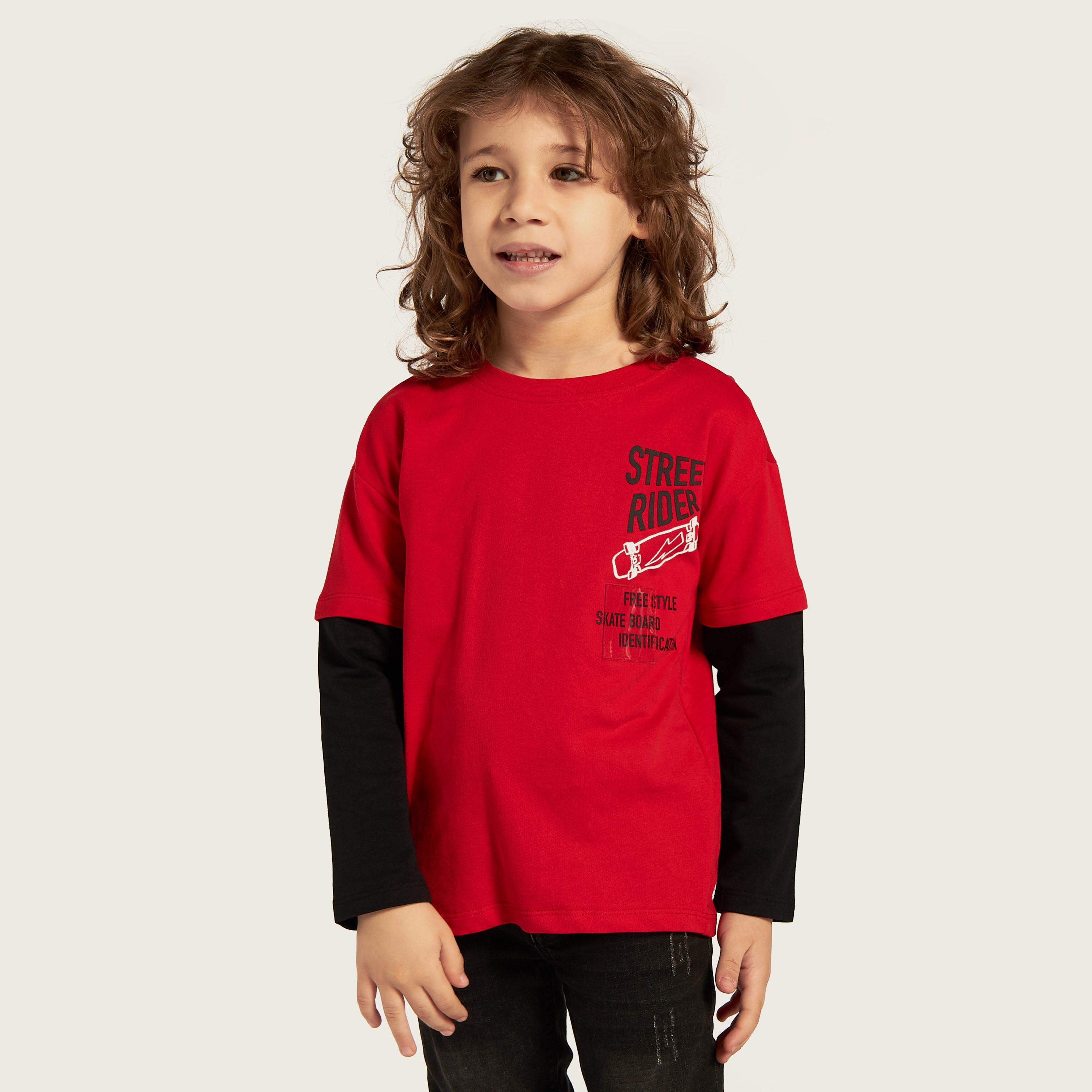 Juniors Graphic Print T-shirt with Long Sleeves and Crew Neck-boys-clothing-tshirtsandpolos-image-1