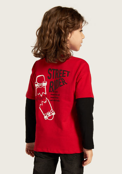 Juniors Graphic Print T-shirt with Long Sleeves and Crew Neck-T Shirts-image-3