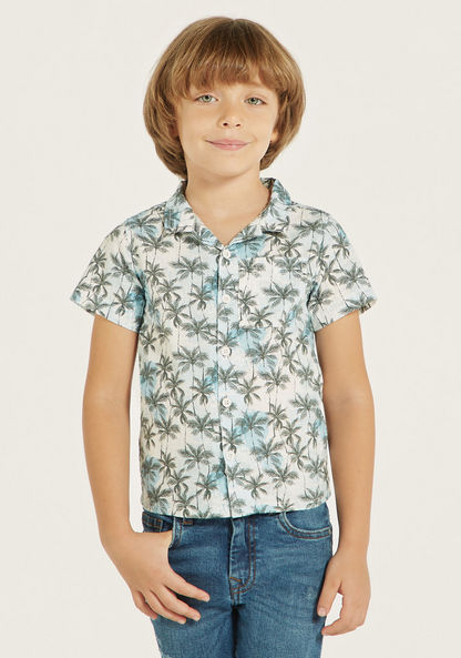 Juniors All-Over Tropical Print Shirt with Pocket-Shirts-image-0