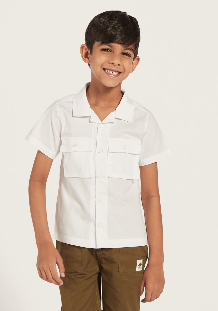 Juniors Printed Camp Collar Shirt with Short Sleeves-Shirts-image-0