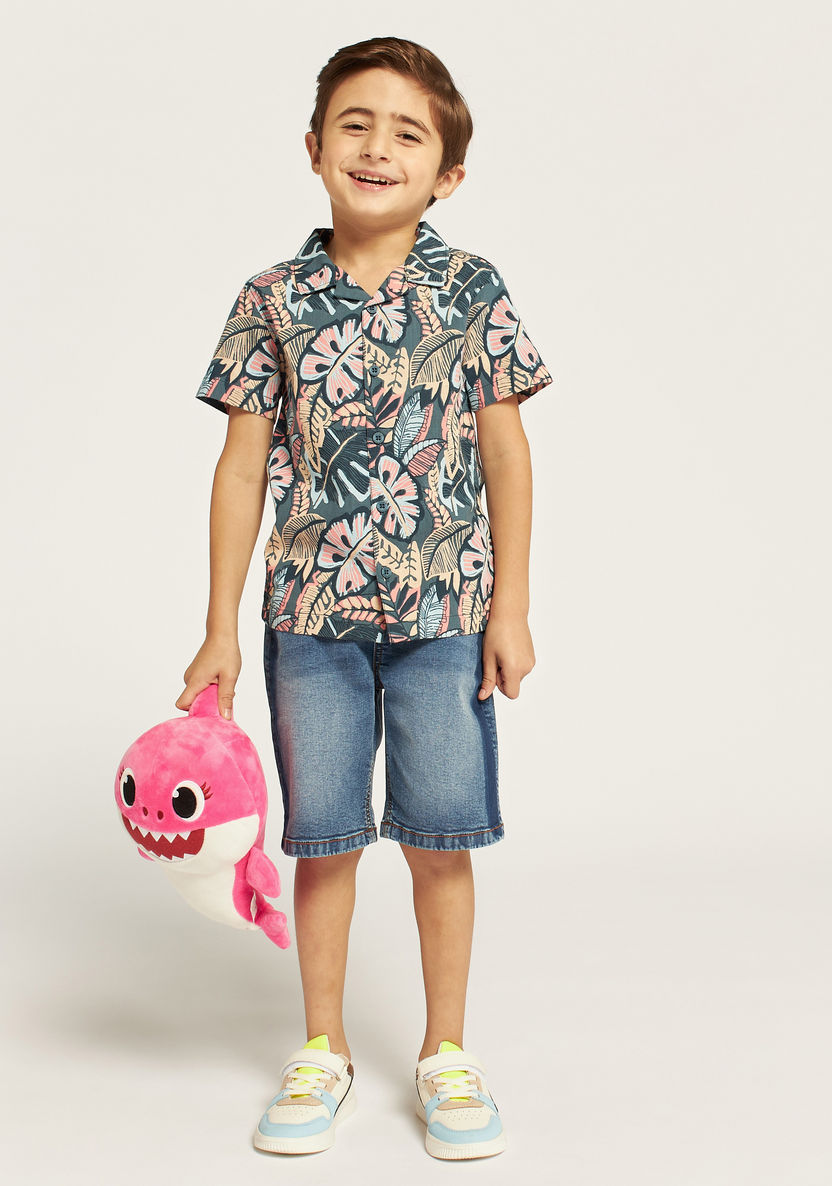 Juniors All-Over Tropical Print Shirt with Short Sleeves and Button Closure-Shirts-image-1