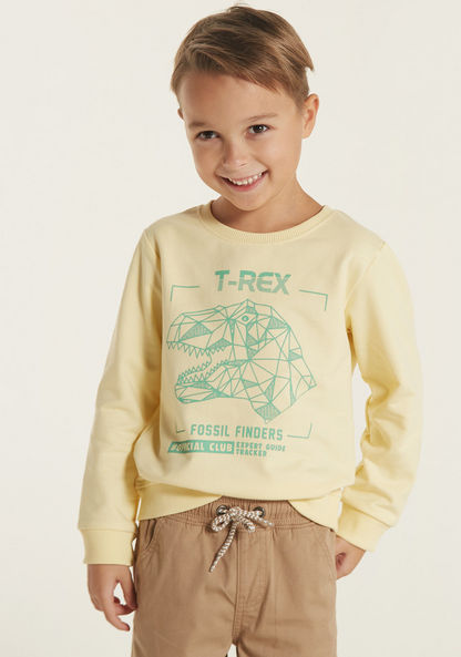 Juniors Dinosaur Print Sweatshirt with Crew Neck and Long Sleeves-Sweatshirts-image-0