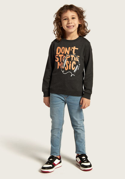 Juniors Slogan Print Sweatshirt with Long Sleeves and Crew Neck-Sweatshirts-image-1
