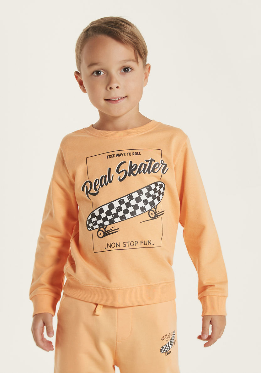 Juniors Skateboard Print Long Sleeves Sweatshirt with Round Neck-Sweatshirts-image-0