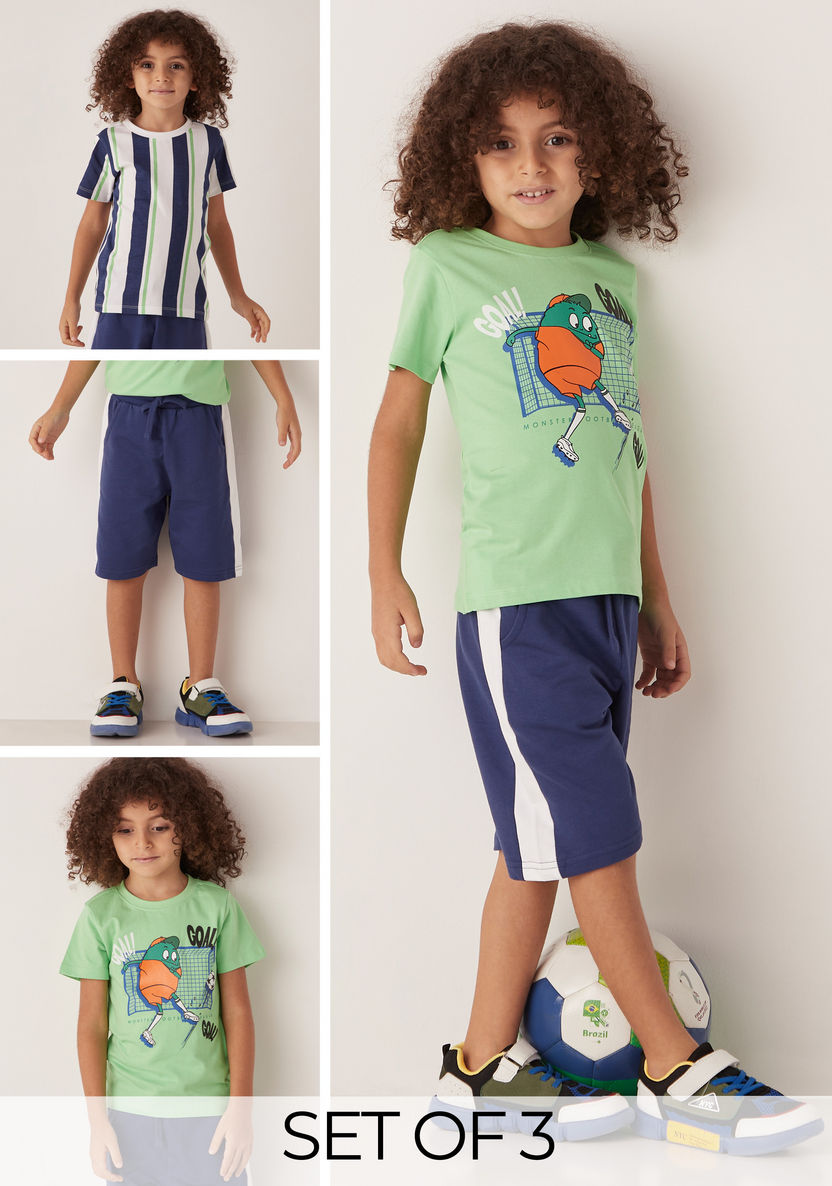 Juniors Printed 3-Piece T-shirt and Shorts Set-Clothes Sets-image-0