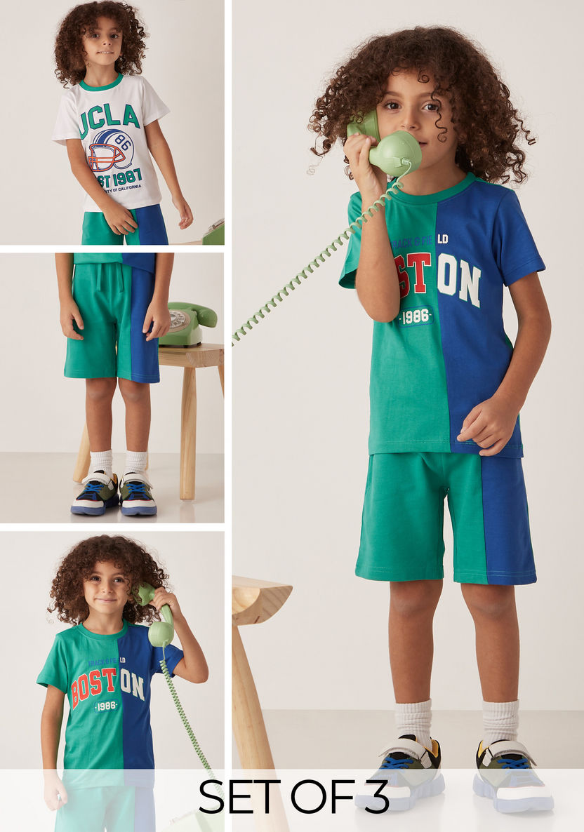 Juniors 3-Piece Cut and Sew T-shirt and Shorts Set-Clothes Sets-image-0