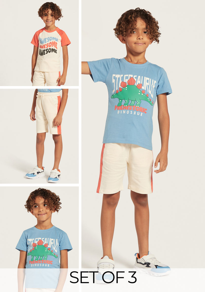 Juniors 3-Piece Printed T-shirt and Shorts Set-Clothes Sets-image-0