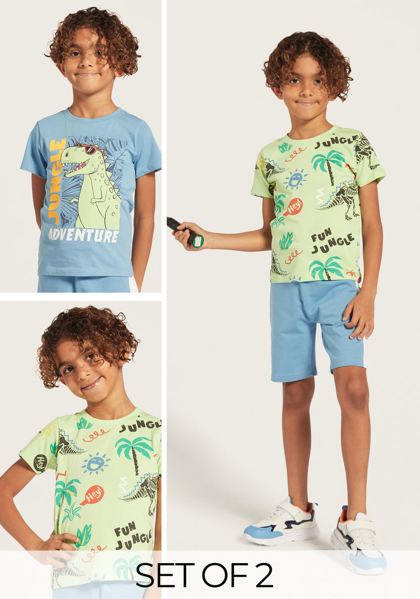 Juniors 3-Piece Dinosaur Print T-shirt and Shorts Set-Clothes Sets-image-0