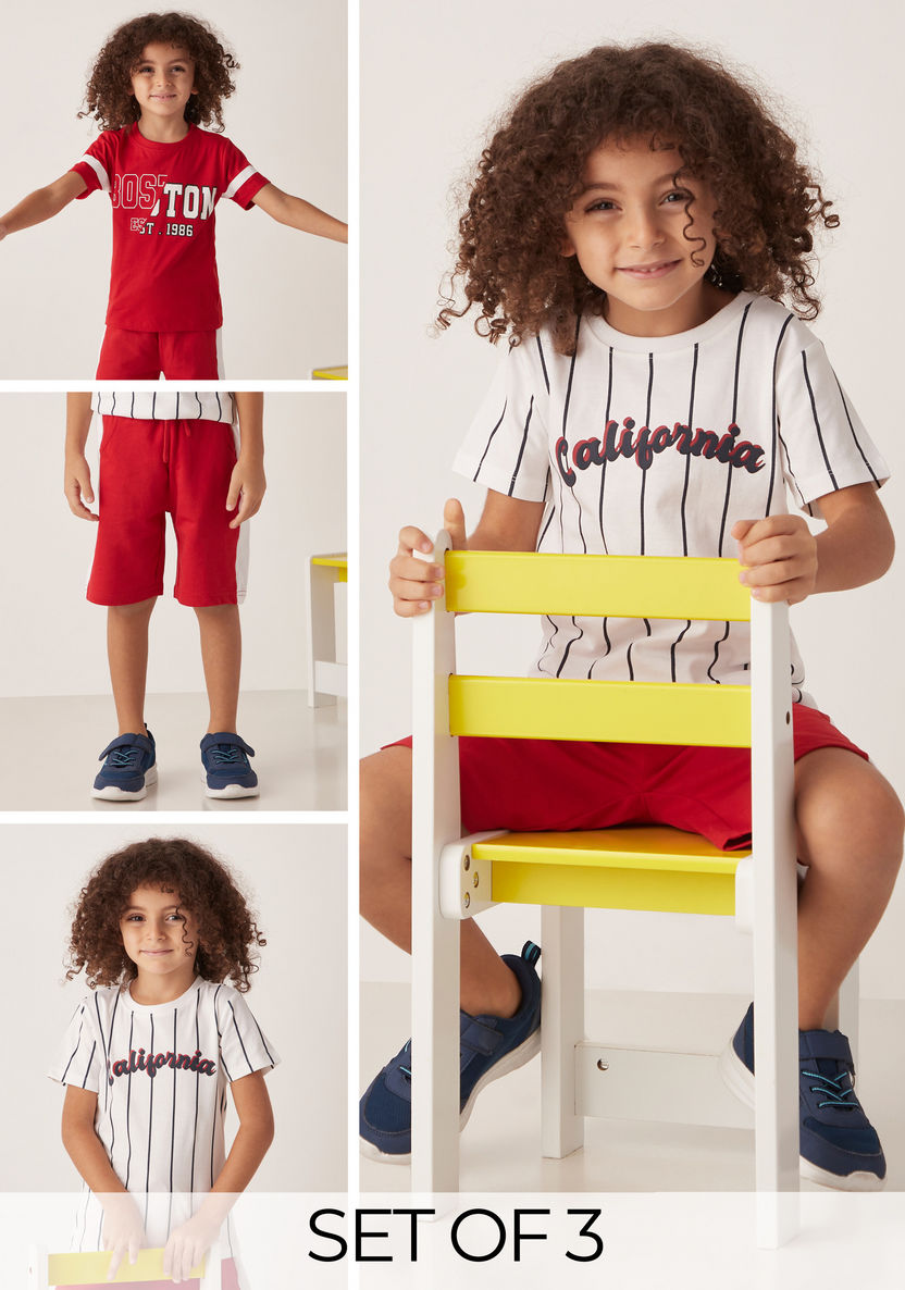 Juniors 3-Piece Printed T-shirt and Shorts Set-Clothes Sets-image-0