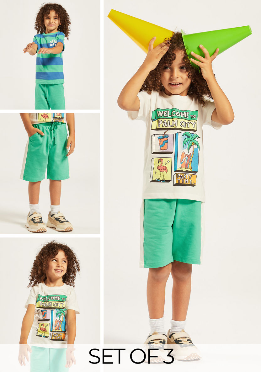 Juniors 3-Piece Printed T-shirts and Shorts Set-Clothes Sets-image-0