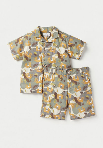 Juniors Printed Short Sleeves Shirt and Shorts Set-Clothes Sets-image-0