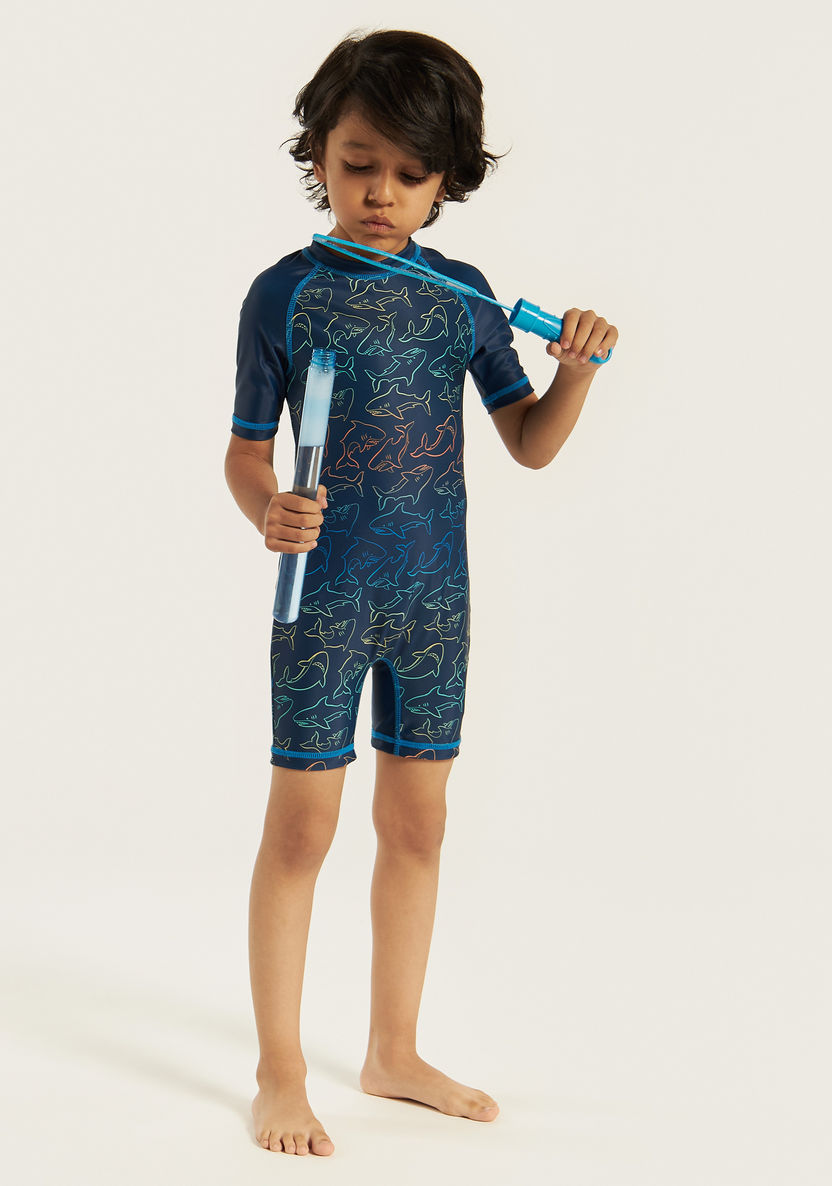 Juniors All-Over Print Swimsuit with Raglan Sleeves-Swimwear-image-0